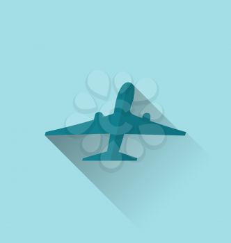 Illustration icon of aircraft with long shadow, modern flat style - vector