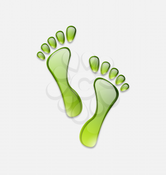 Illustration water green human foot print  isolated on white background - vector