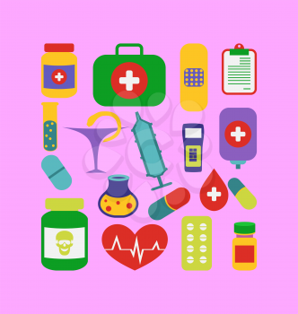 Illustration set trendy flat medical icons - vector