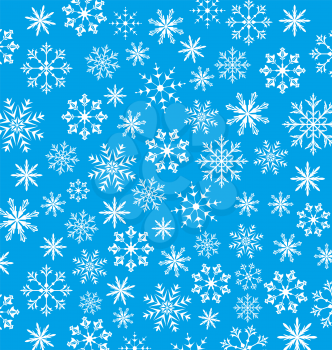 Illustration New Year blue wallpaper, snowflakes texture - vector