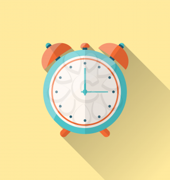 Illustration flat icon of retro alarm-clock with long shadow - vector