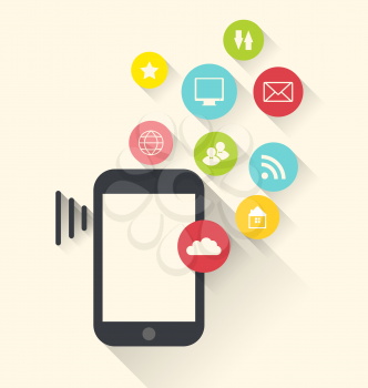 Illustration smartphone device with applications (app) icons, modern flat design - vector