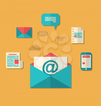 Illustration concept of email marketing - newsletter and subscription, flat trendy icons - vector