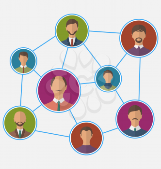 Illustrations icons of businessman enclosed in round frame, business teamwork - vector