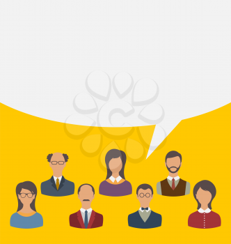Illustration unity of business people team with speech bubble, modern flat icons - vector