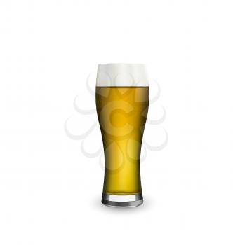 Illustration close up realistic glass of beer isolated on white background - vector