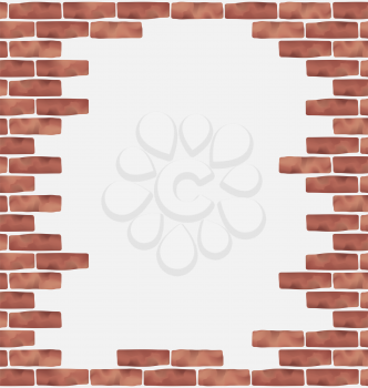 Illustration broken brown brick wall, grunge texture background - vector