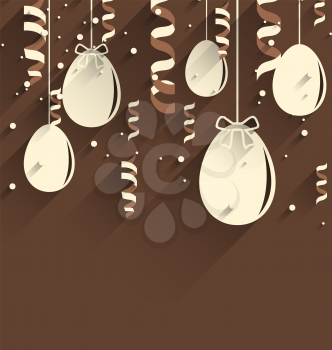 Illustration Easter chocolate background with eggs and serpentine, trendy flat style - vector