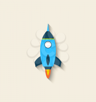 Illustration flat icon of rocket with long shadow style - vector