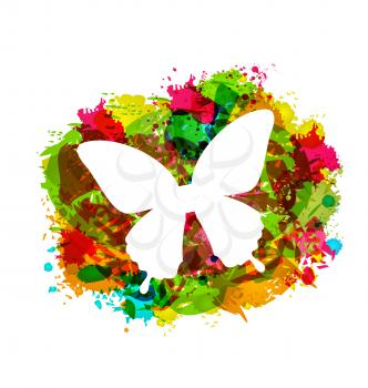 Illustration Simple White Butterfly on Colorful Grunge Damage Frame - Vector