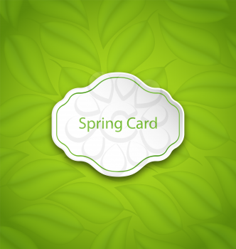 Illustration Spring Card on Eco Pattern with Green Leaves - Vector