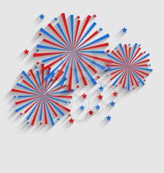 Illustration Firework Colorized in Flag US for Celebration Events, Flat Style Long Shadow - Vector