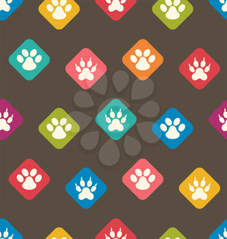 Illustration Seamless Texture with Colorful Traces of Cats, Dogs. Footprints of Paws Pets - Vector
