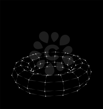 Wireframe polygonal element 3D Torus with Bright Light Dots on Black Background - vector