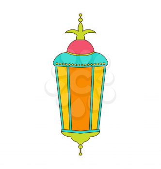 Illustration Arabic Colorful Lamp Isolated on White Background for Ramadan Kareem, Outline Style - Vector
