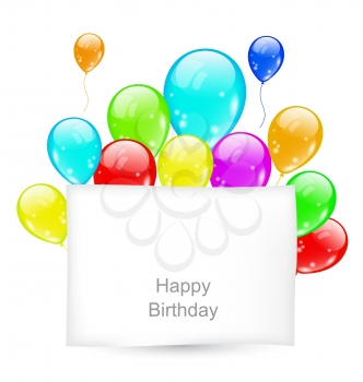 Illustration Greeting Card with Colorful Balloons for Happy Birthday - vector