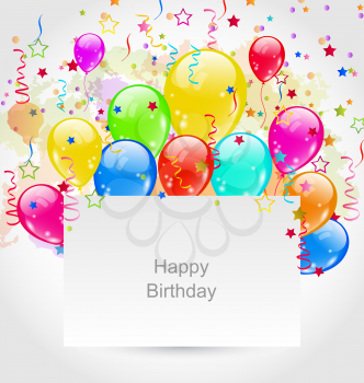 Illustration Birthday Invitation with Multicolored Balloons and Confetti - Vector