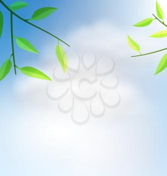 Illustration Natural Background with Branch Tree and Cloudy Sky - Vector