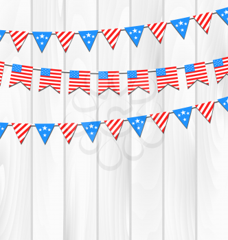 Illustration Set Bunting Pennants for American Independence Day, National Symbolic Decoration - Vector