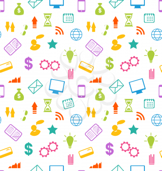 Illustration Seamless Pattern with Business and Financial Colorful Simple Icons - Vector