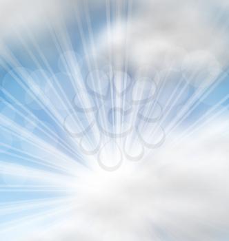 Illustration Cloudscape Background with Sun Rays - Vector