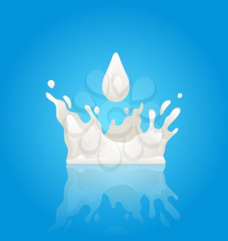 Illustration Milk Splash Crown with Droplet and Reflection - Vector
