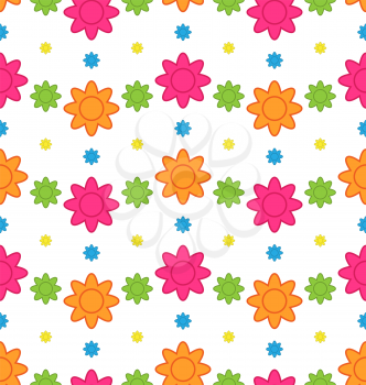 Illustration Seamless Floral Pattern with Colorful Flowers, Beautiful Pattern for Textile - Vector