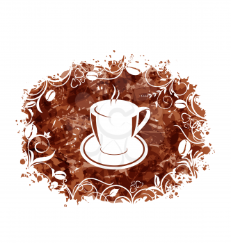 Illustration Brown Grungy Banner with Coffee Cup and Beans - Vector