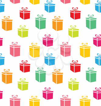 Illustration Seamless Pattern of Colorful Simple Gift Boxes, Holiday Wallpaper - Vector
