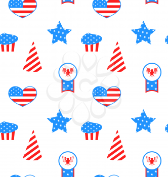 Illustration Seamless Pattern with Traditional Symbolic Objects for Independence Day of America - Vector