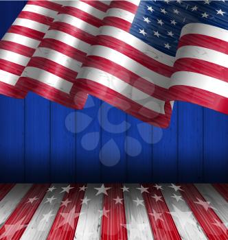 Illustration American Flag for Independence Day 4 th of July, Wood Texture - vector