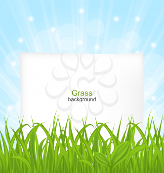 Illustration Summer Card with Green Grass and Paper Sheet - Vector