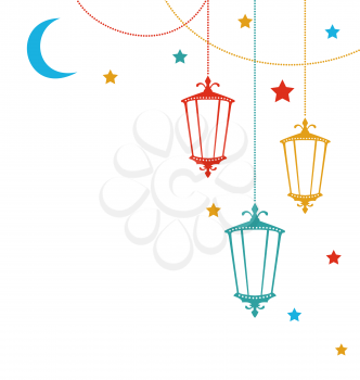 Illustration Islamic Postcard for Ramadan Kareem, Copy Space for Your Text - Vector