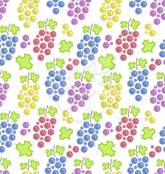 Illustration Seamless Pattern with Colorful Bunches of Grape, Vintage Texture - Vector