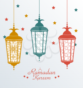 Illustration Intricate Colorful Arabic Lamps for Ramadan Kareem - vector