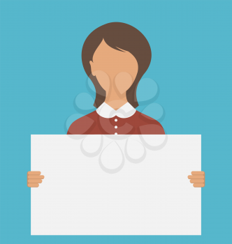 Illustration Business Woman Holding Big Blank Paper Banner - Vector