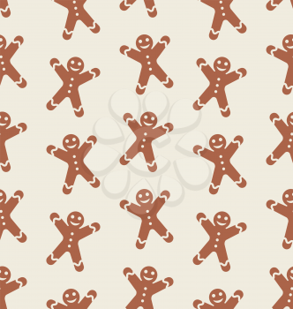 Illustration Seamless Pattern with Gingerbread Man, Christmas Wallpaper - Vector