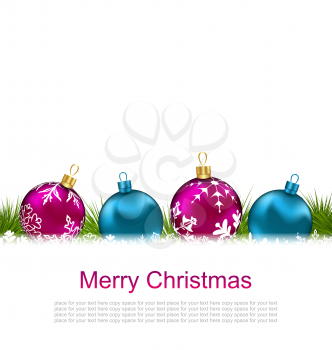 Illustration Christmas Greeting Card with Colorful Glass Balls - Vector