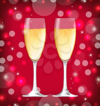 Illustration Shimmering Background with Realistic Glasses of Champagne - Vector