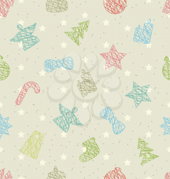 Illustration Seamless Texture with Holiday Object for Happy New Year - Vector