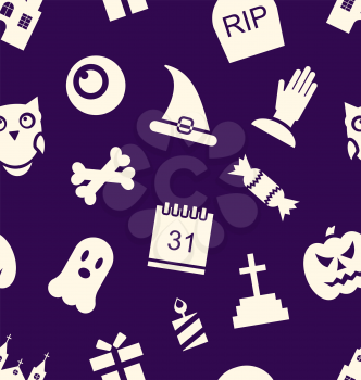 Illustration Halloween Seamless Pattern with Traditional Symbols - Vector