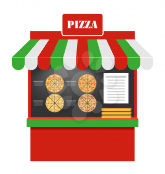 Illustration Cart of Pizza Isolated on White Background, Pizzeria Stand, Pizza Vendor - Vector