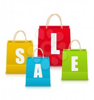 Illustration Set of Colorful Sale Shopping Bags Isolated on White Background - Vector