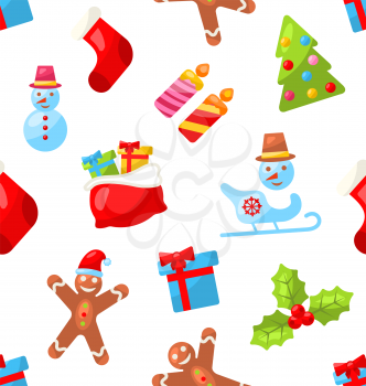 Illustration Christmas Seamless Pattern, Winter Decoration Wallpaper - Vector
