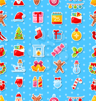 Illustration Christmas Holiday Seamless Texture with Celebration Traditional Elements, Colorful Pattern - Vector