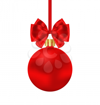 Illustration Christmas Red Ball with Satin Bow Ribbon Isolated on White Background - Vector