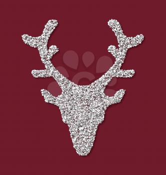 Symbol new year xmas deer head red backdrop made from white hoarfrost particles - vector