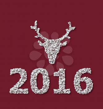 Symbol new year xmas deer head red backdrop made from white hoarfrost particles - vector