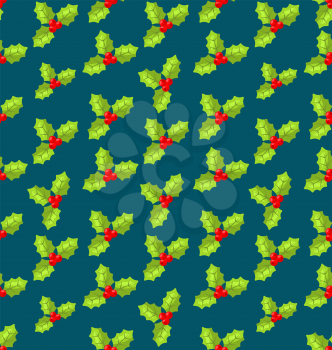 Seamless Christmas pattern tile holly barry - vector