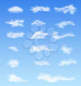 Landscape atmosphere fluffy white clouds blue sky nature background - vector